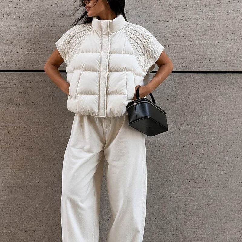 Puffer Vest Padded - Gilet matelassé court chic pour femme,