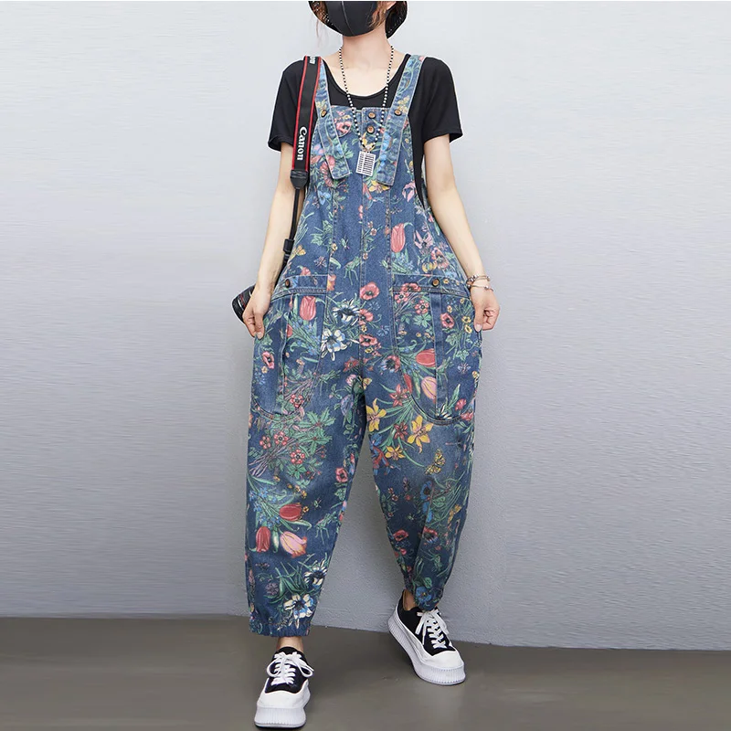 Street Fashion Jeans Women - Combinaison en jean imprimé Floral pour