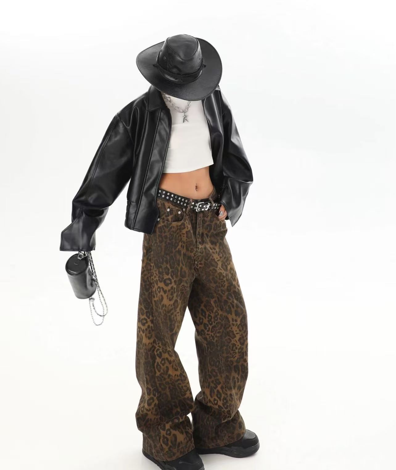 Street Fashion Jeans Women - Pantalon large à imprimé léopard pour