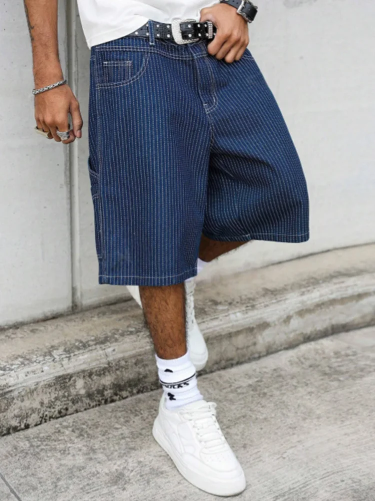 Street Fashion Baggy - Shorts en jean baggy à rayures