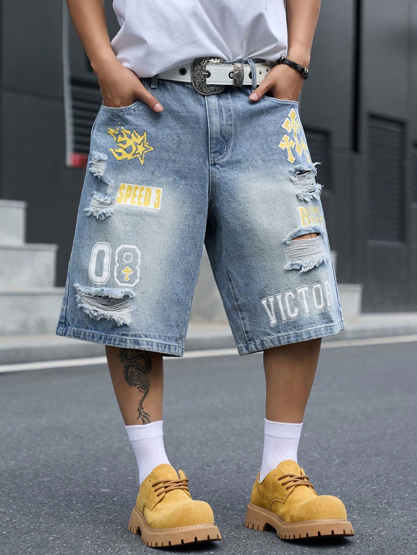 Street Fashion Baggy - Shorts en jean ample pour homme,