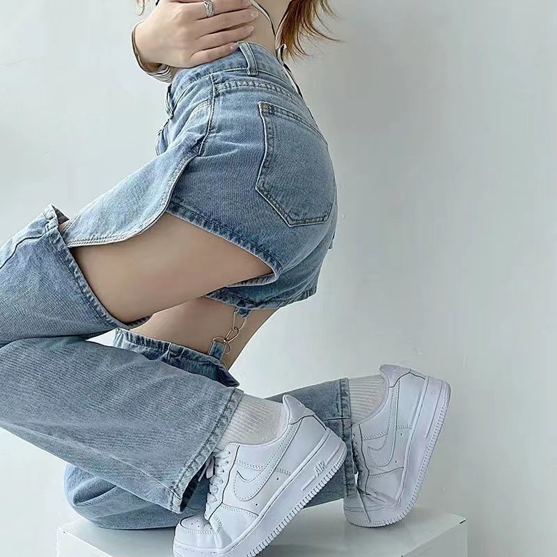 Jean Déchiré Bleu Délavé à Fer - Street Fashion Jeans Women avis et prix