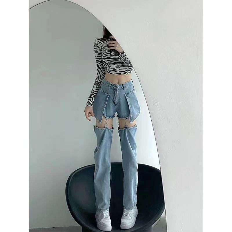 Jean Déchiré Bleu Délavé à Fer - Street Fashion Jeans Women avis et prix
