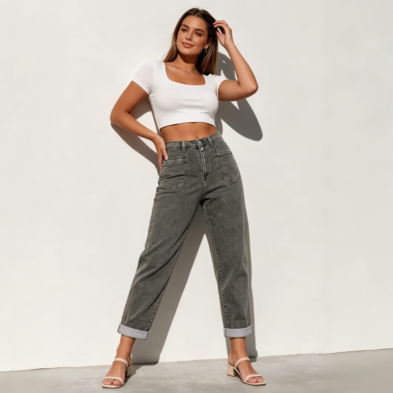 Jean évasé rétro ample en deni - Street Fashion Jeans Women avis et prix
