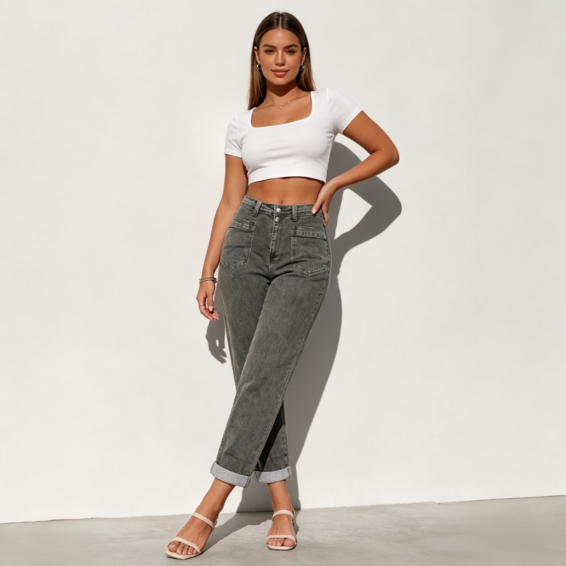 Jean évasé rétro ample en deni - Street Fashion Jeans Women avis et prix