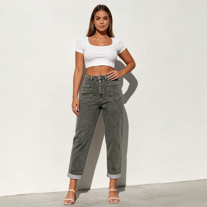 Jean évasé rétro ample en deni - Street Fashion Jeans Women avis et prix