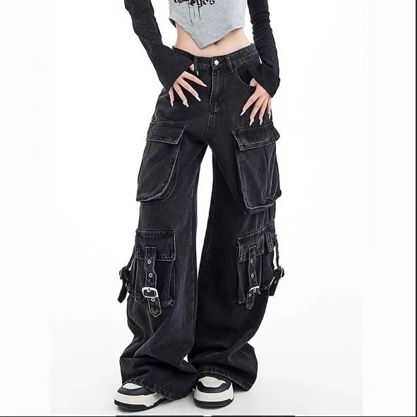 Jean en Denim noir gothique Pu - Street Fashion Jeans Women avis et prix