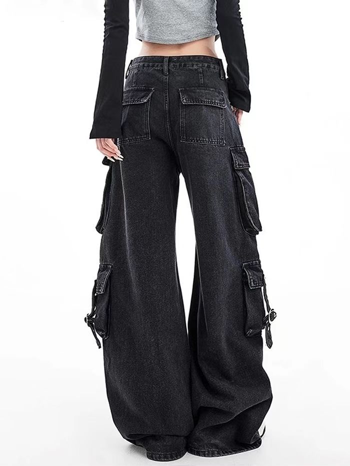Jean en Denim noir gothique Pu - Street Fashion Jeans Women avis et prix